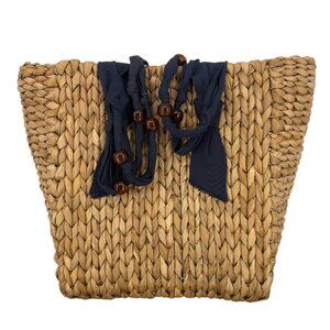 Pamela Munson Isla Bahia Lined Tote Bag with Ribbon Knot Handles- Navy